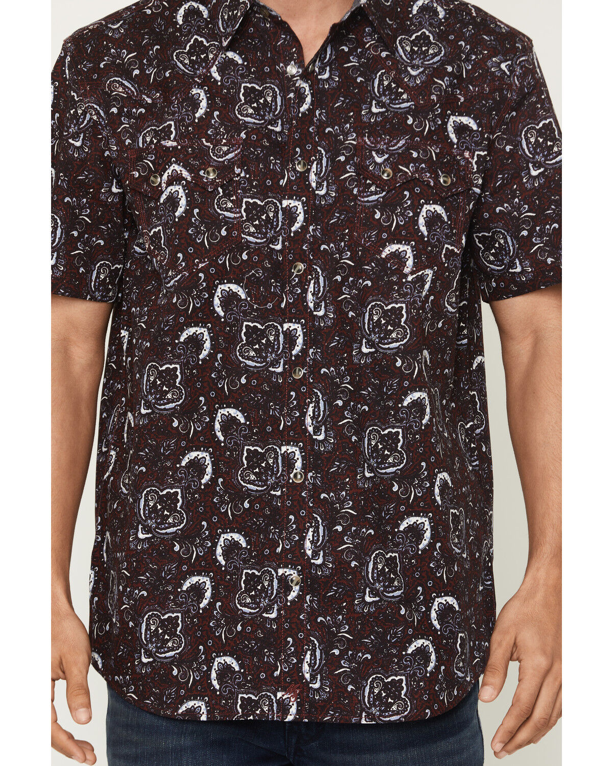Image #3 - Moonshine Spirit&reg; Men's Purple Haze Paisley Print Short Sleeve Snap Western Shirt, Purple, hi-res