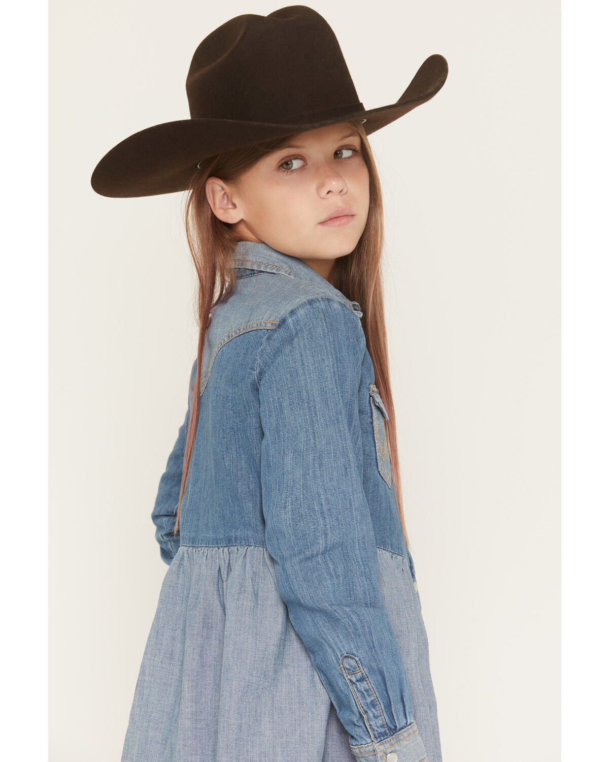 Image #2 - Wrangler Girls' Two-Toned Long Sleeve Denim Dress, Blue, hi-res