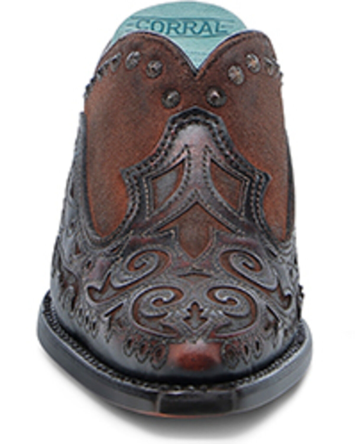 Image #3 - Corral Women's Inlay Studded Mules - Snip Toe, Brown, hi-res