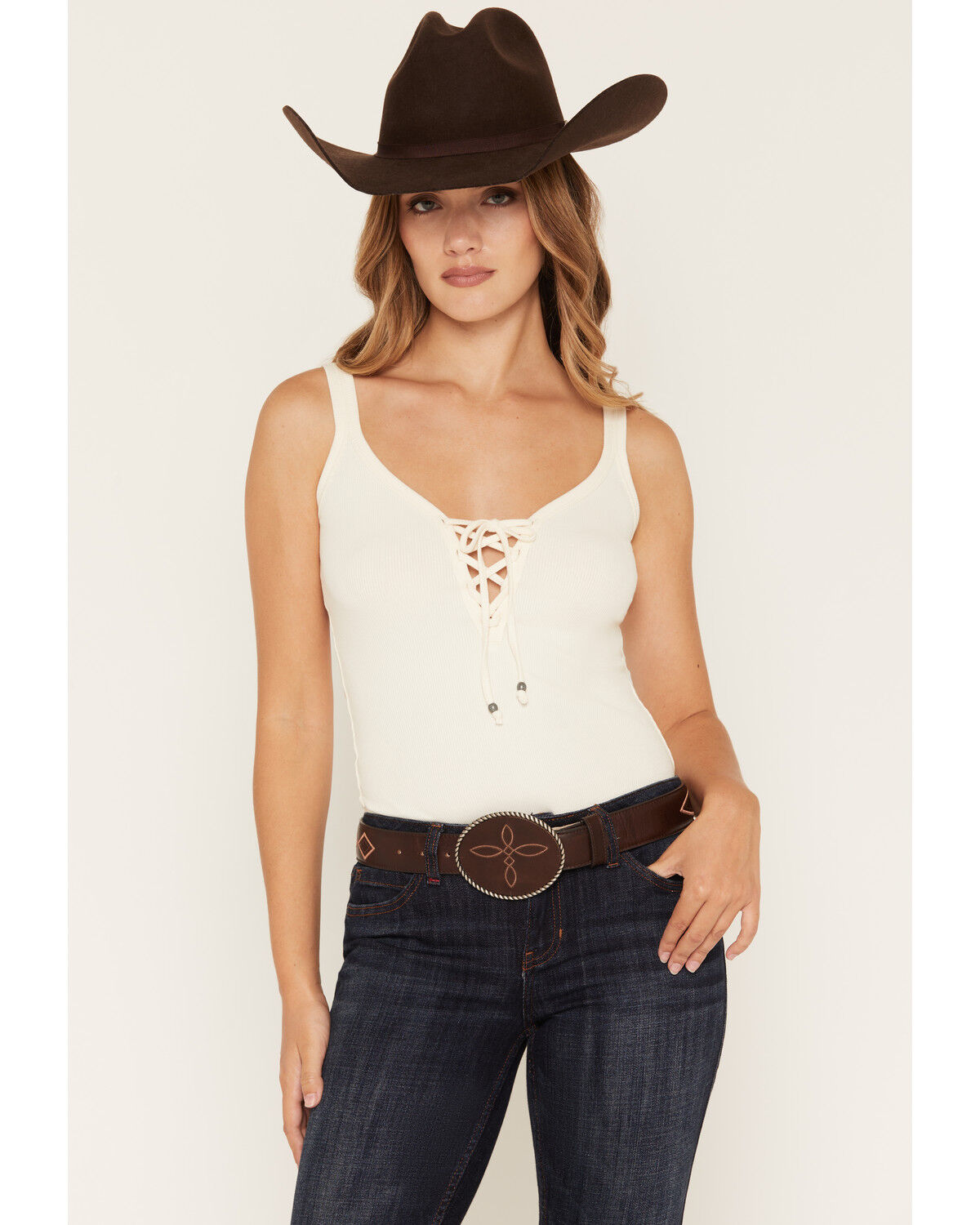 Image #1 - Idyllwind Women's Boot Stitch Leather Buckle Belt, Chocolate, hi-res