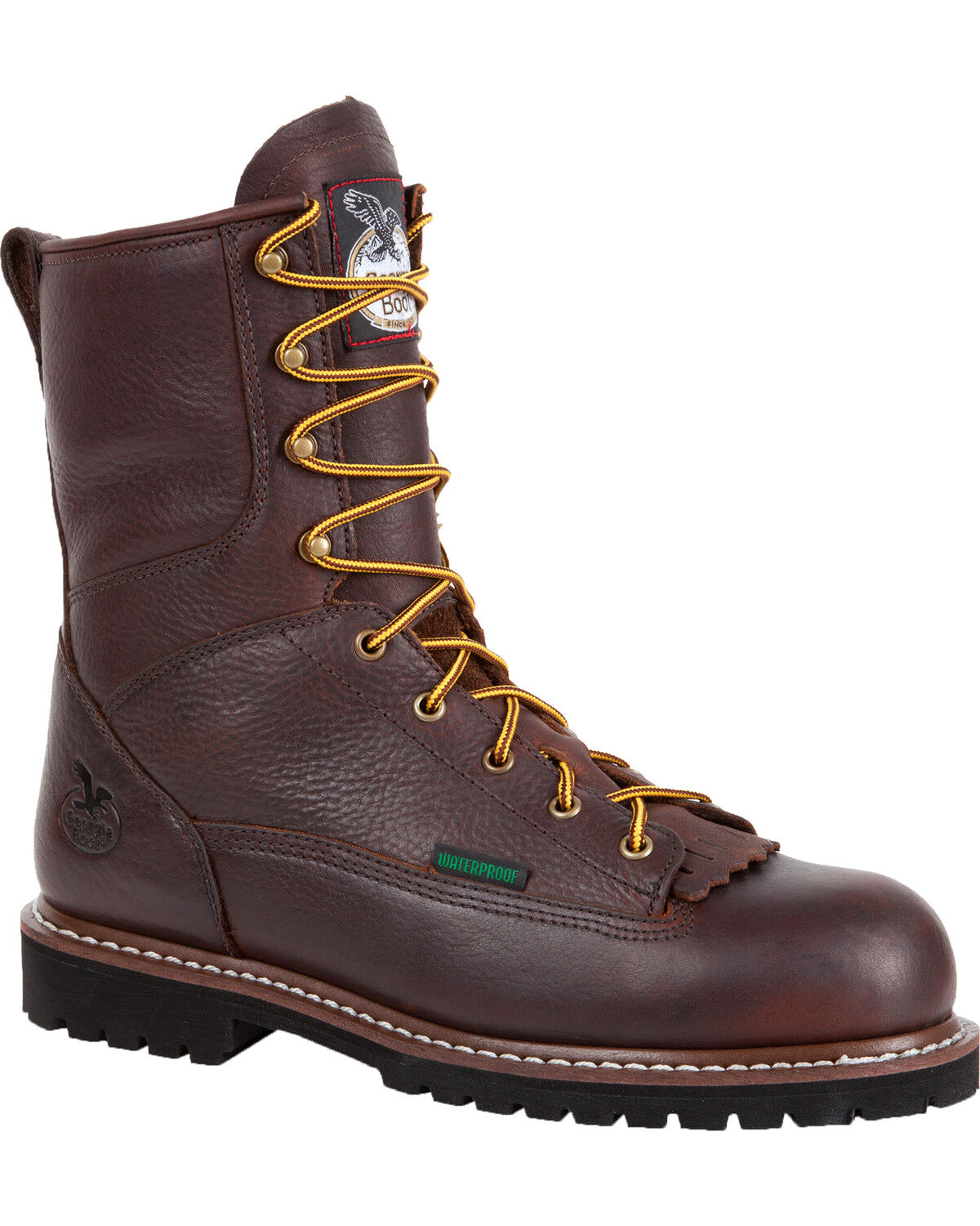 Image #1 - Georgia Waterproof 8" Low Heel Logger Work Boots, Chocolate, hi-res