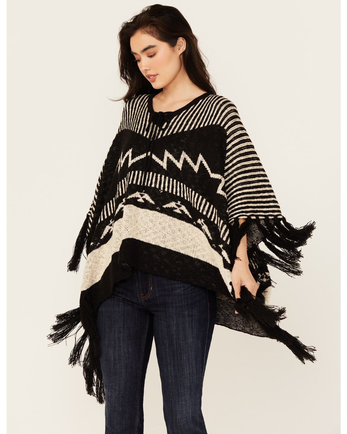 Image #1 - Idyllwind Women's Eatons Thunderbird Poncho Sweater, Black, hi-res
