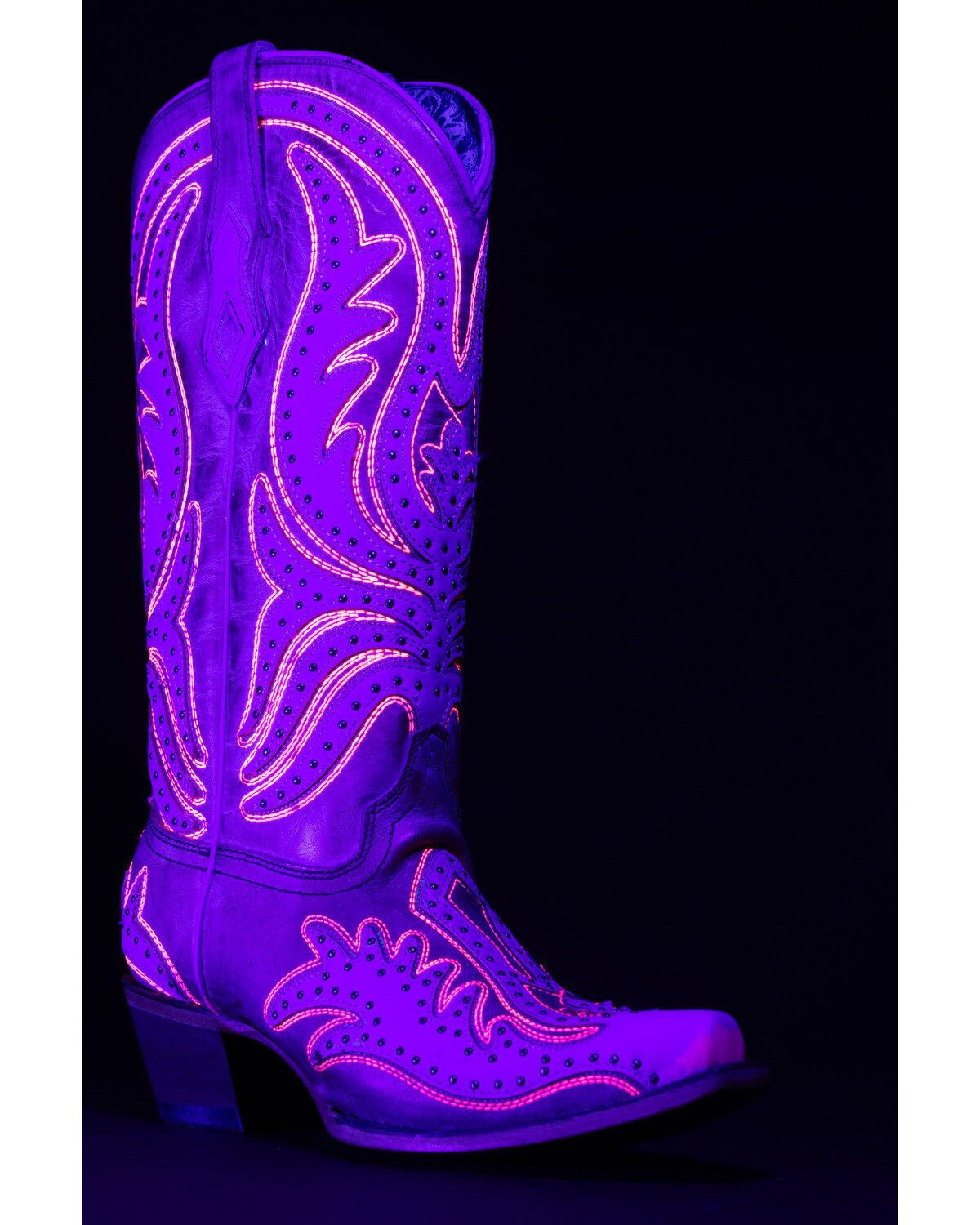 Image #1 - Corral Women's Studded Neon Blacklight Western Boots - Snip Toe, Pink, hi-res
