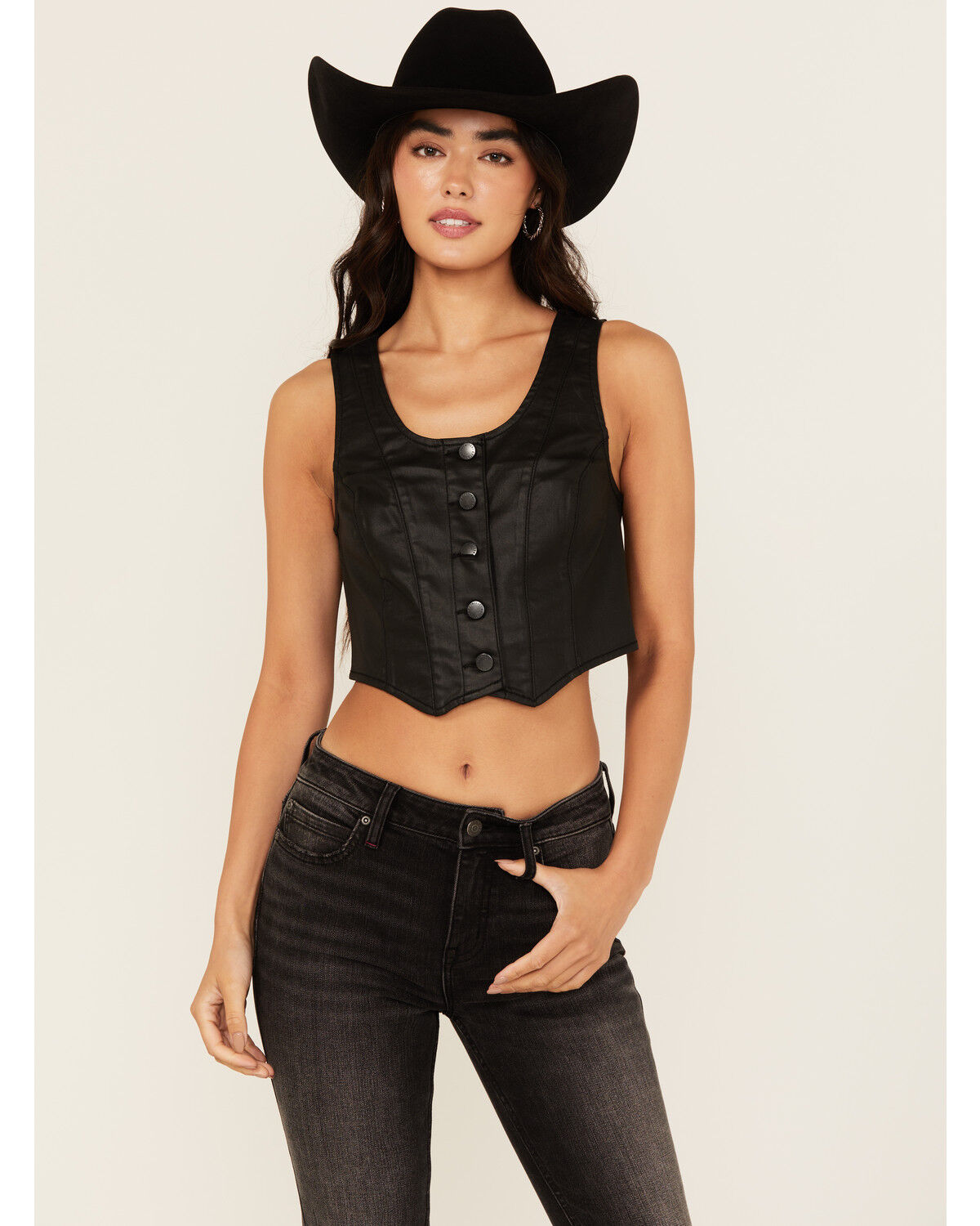 Image #1 - Idyllwind Women's Coated Bustier Button-Down Vest, Black, hi-res
