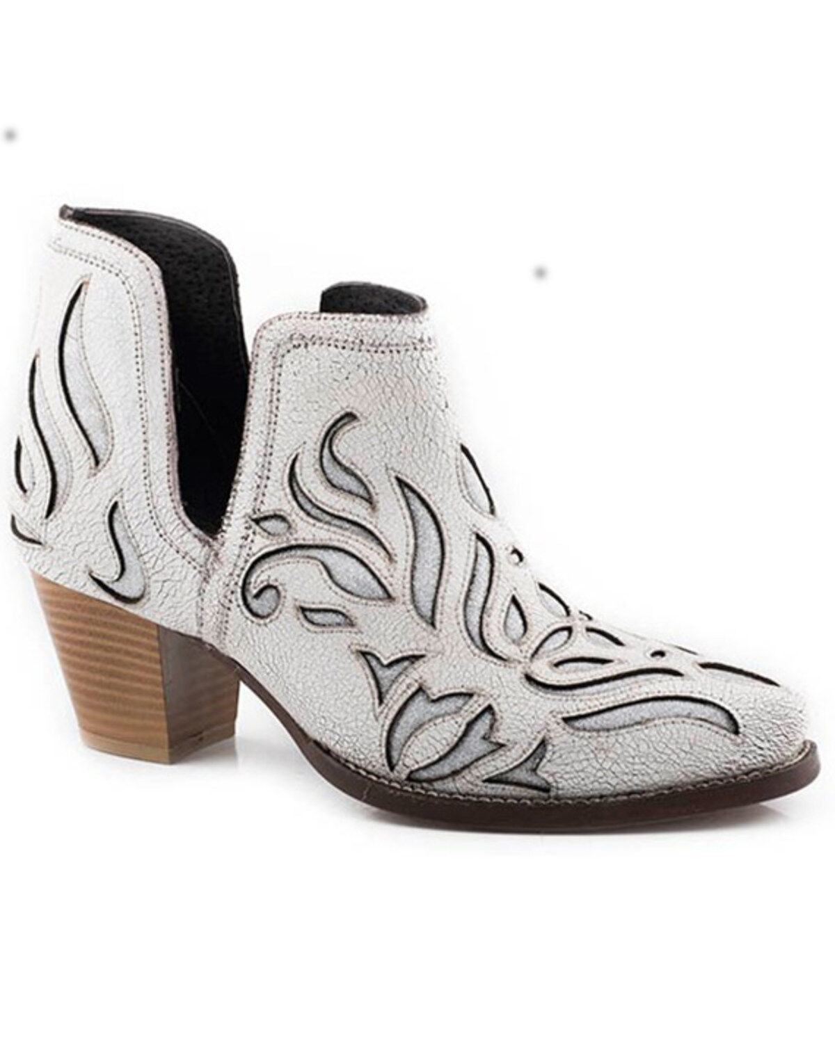 Image #1 - Roper Women's Rowdy Glitz Underlay Western Fashion Booties - Snip Toe, White, hi-res