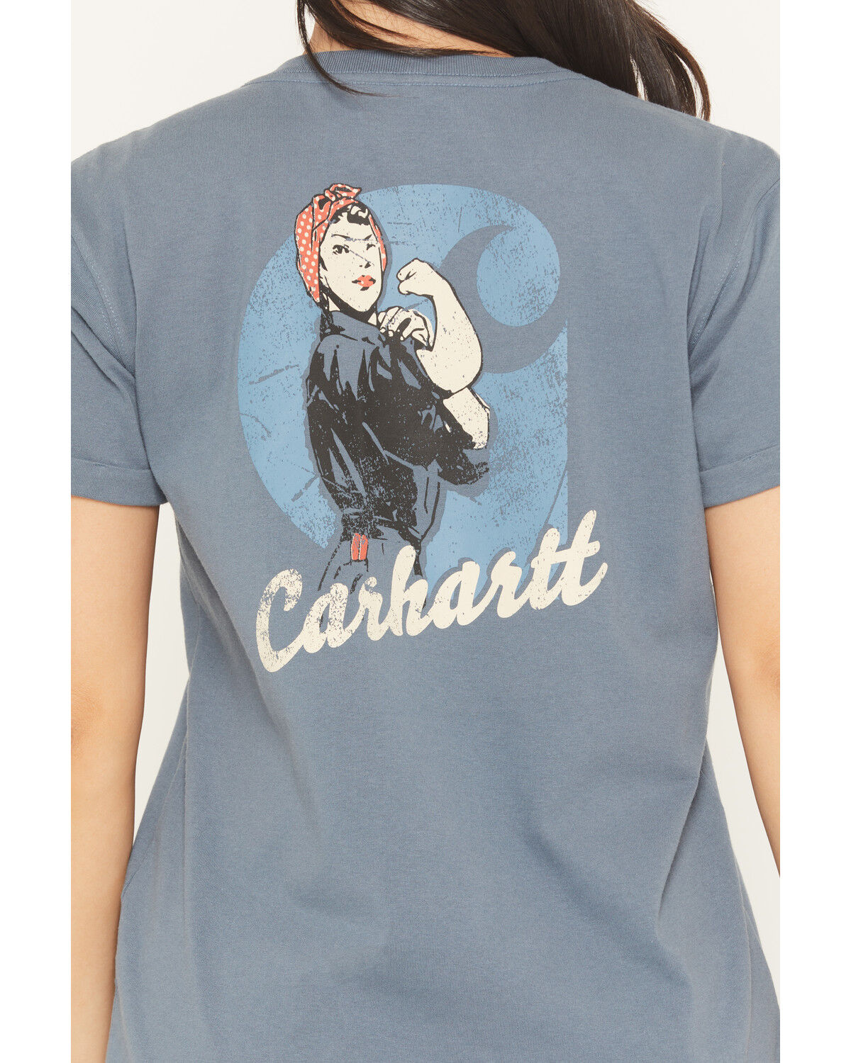 Image #4 - Carhartt Women's Dearborn Rosie Loose Fit Short Sleeve Work Tee, Steel Blue, hi-res