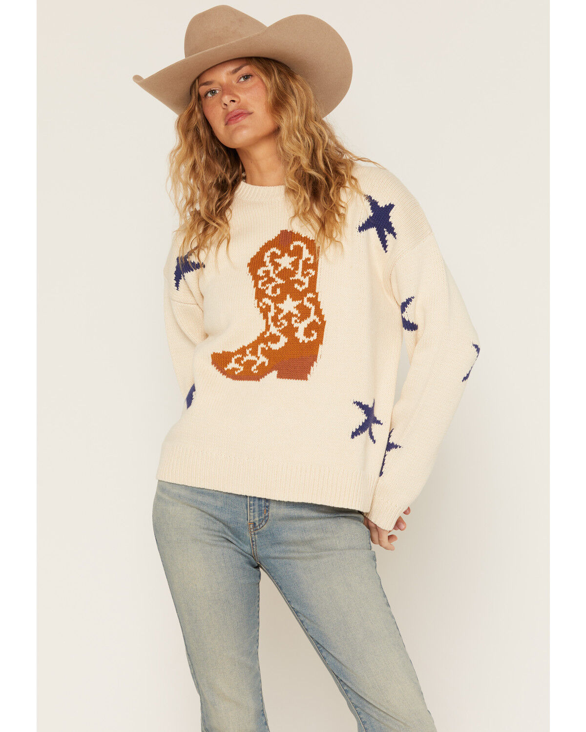Image #1 - By Together Women's Boot Star Sweater, Cream, hi-res