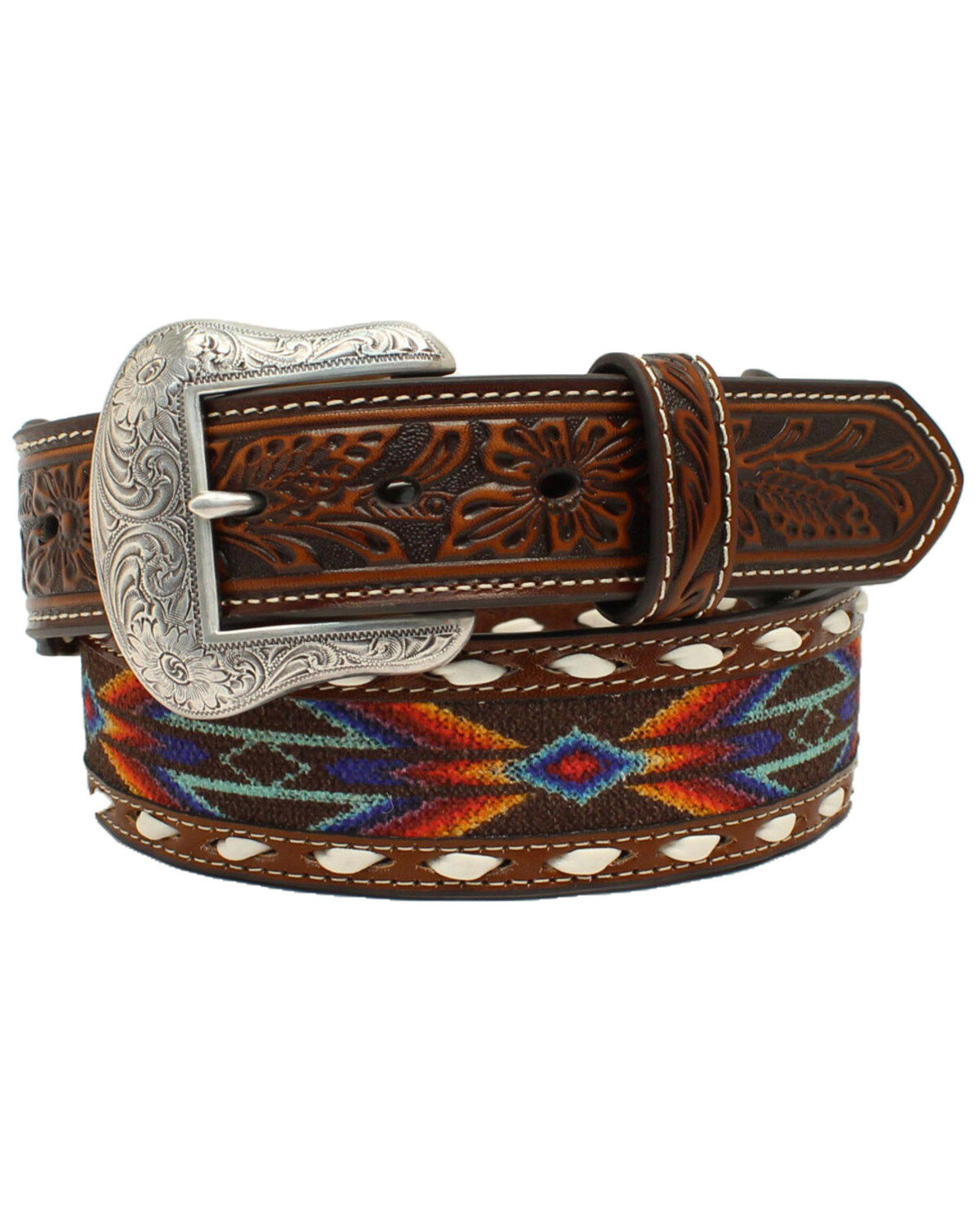 Nocona Men's Boot Barn Exclusive Buck Laced Ribbon Inlay Western Belt, Multi, hi-res
