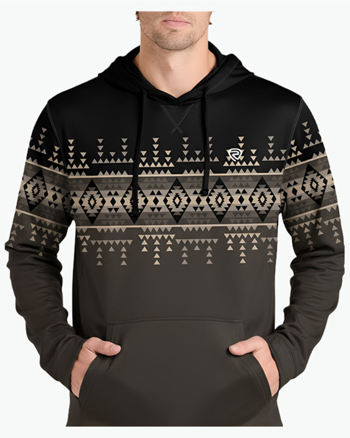 Image #1 - Rock & Roll Denim Men's Southwestern Border Print Performance Hooded Sweatshirt, Black, hi-res