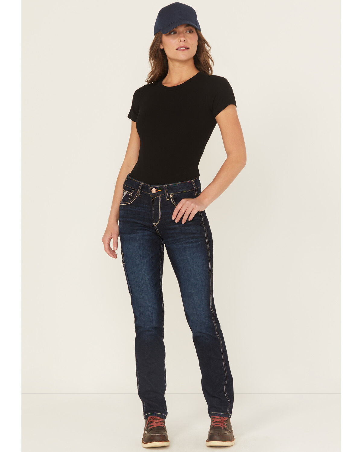 Image #1 - Ariat Women's Rebar Perfect Rise Work Flex Riviter Slim Leg Work Jeans, Blue, hi-res