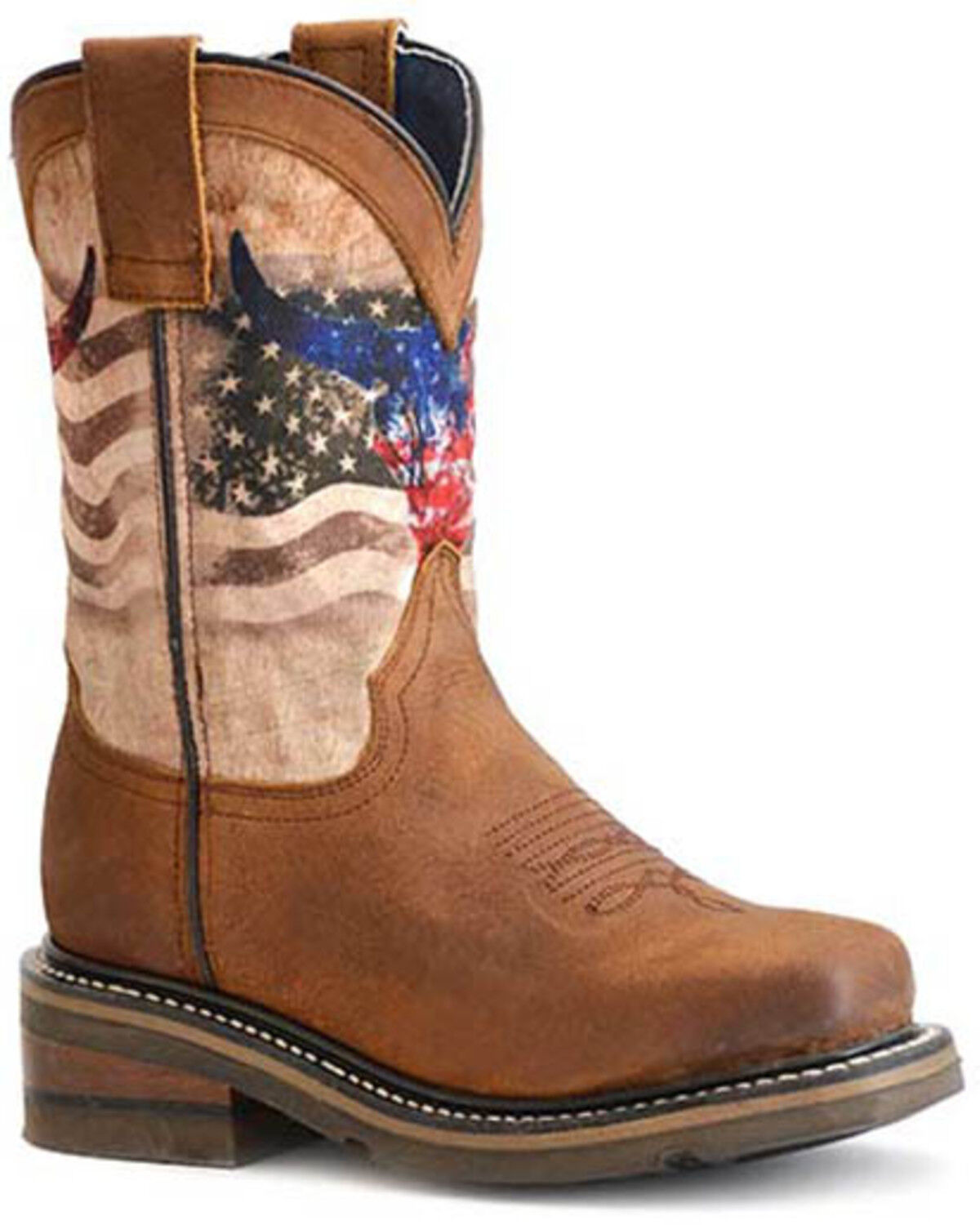 Image #1 - Roper Little Boys' American Bull Western Boots - Broad Square Toe, Tan, hi-res