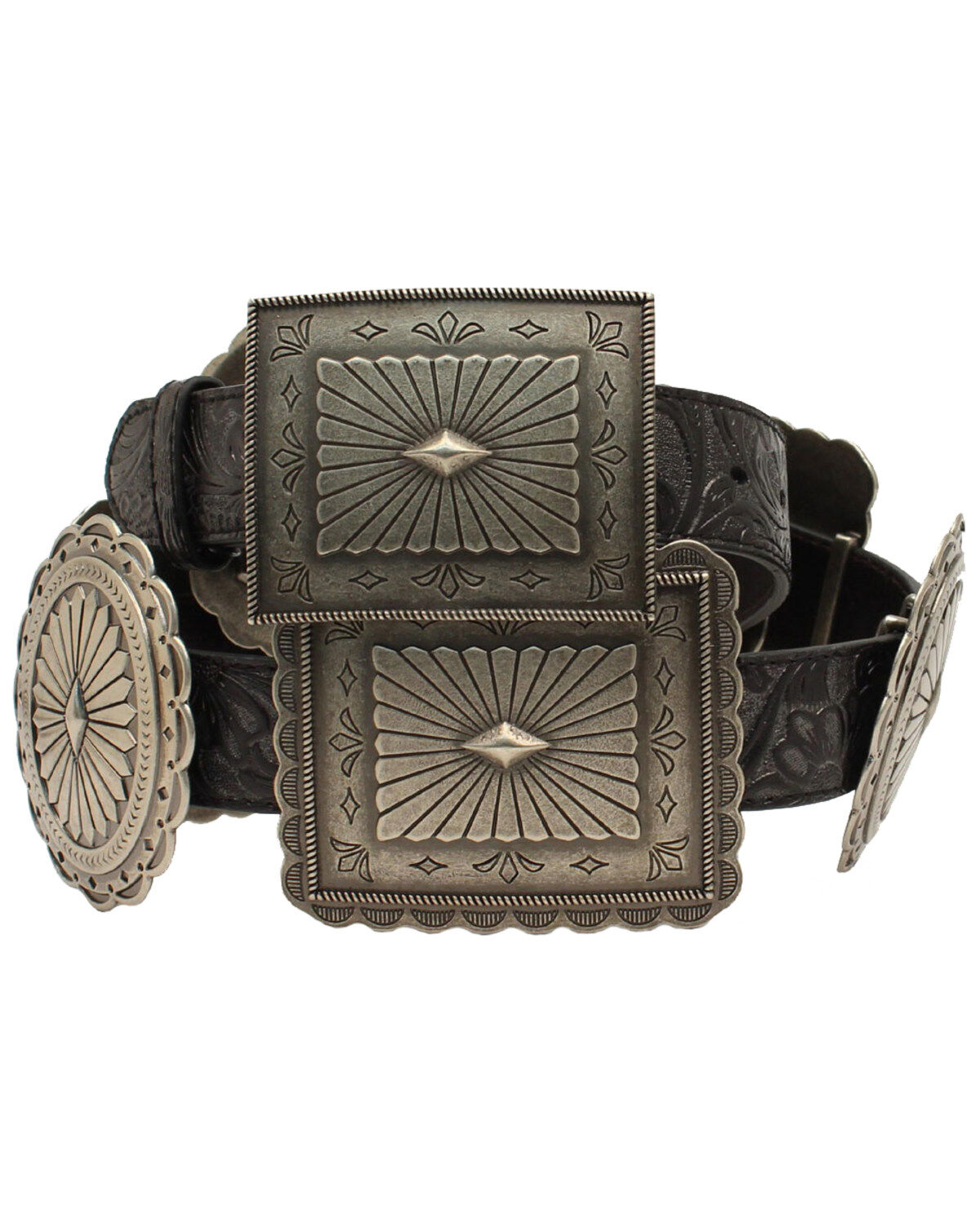 Image #1 - Ariat Women's Embossed Concho Western Belt, Black, hi-res
