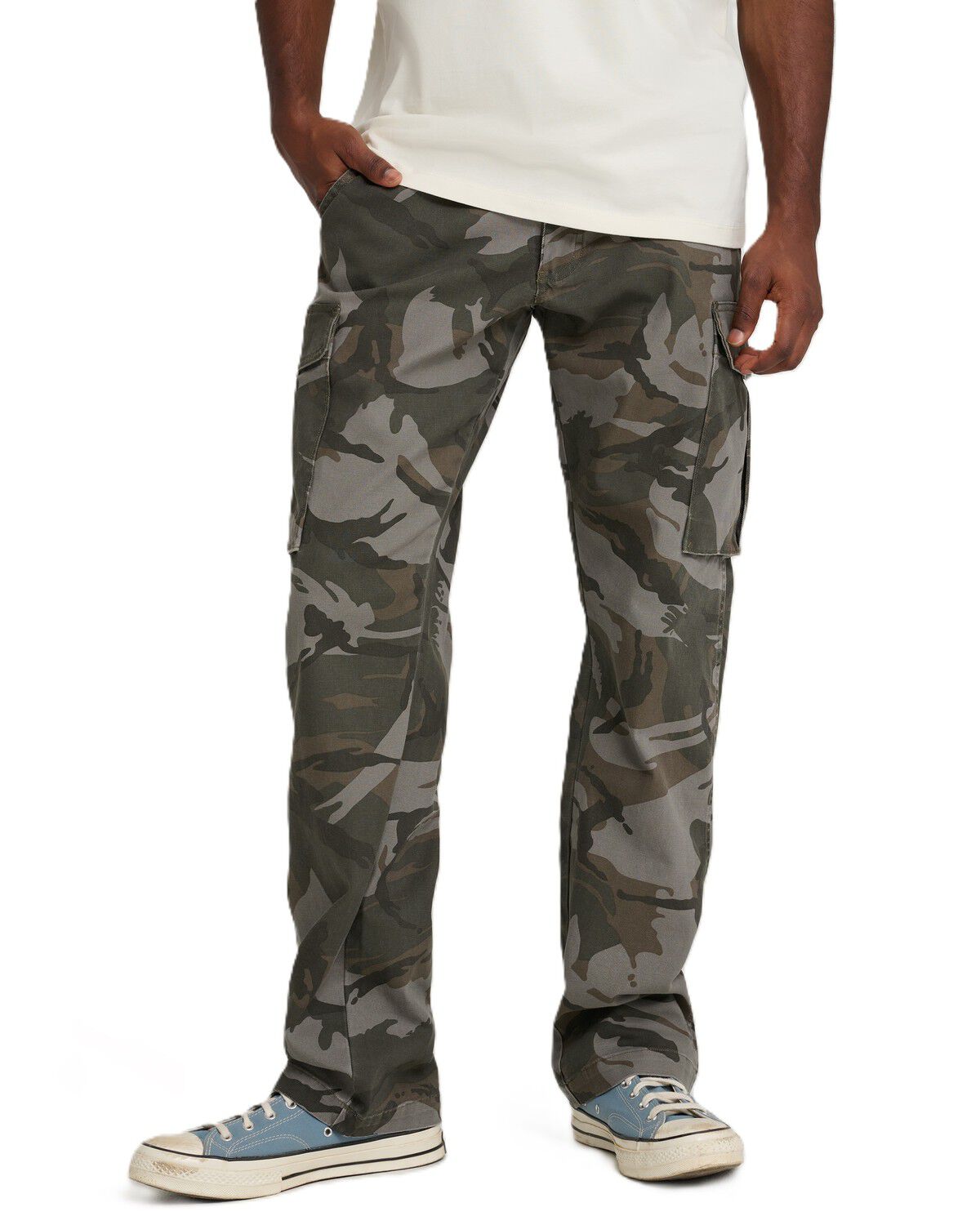 Wrangler X Stranger Things Men's 13MWX Mike Lucas Battlefield Camo Straight Leg Pants, Camouflage, hi-res