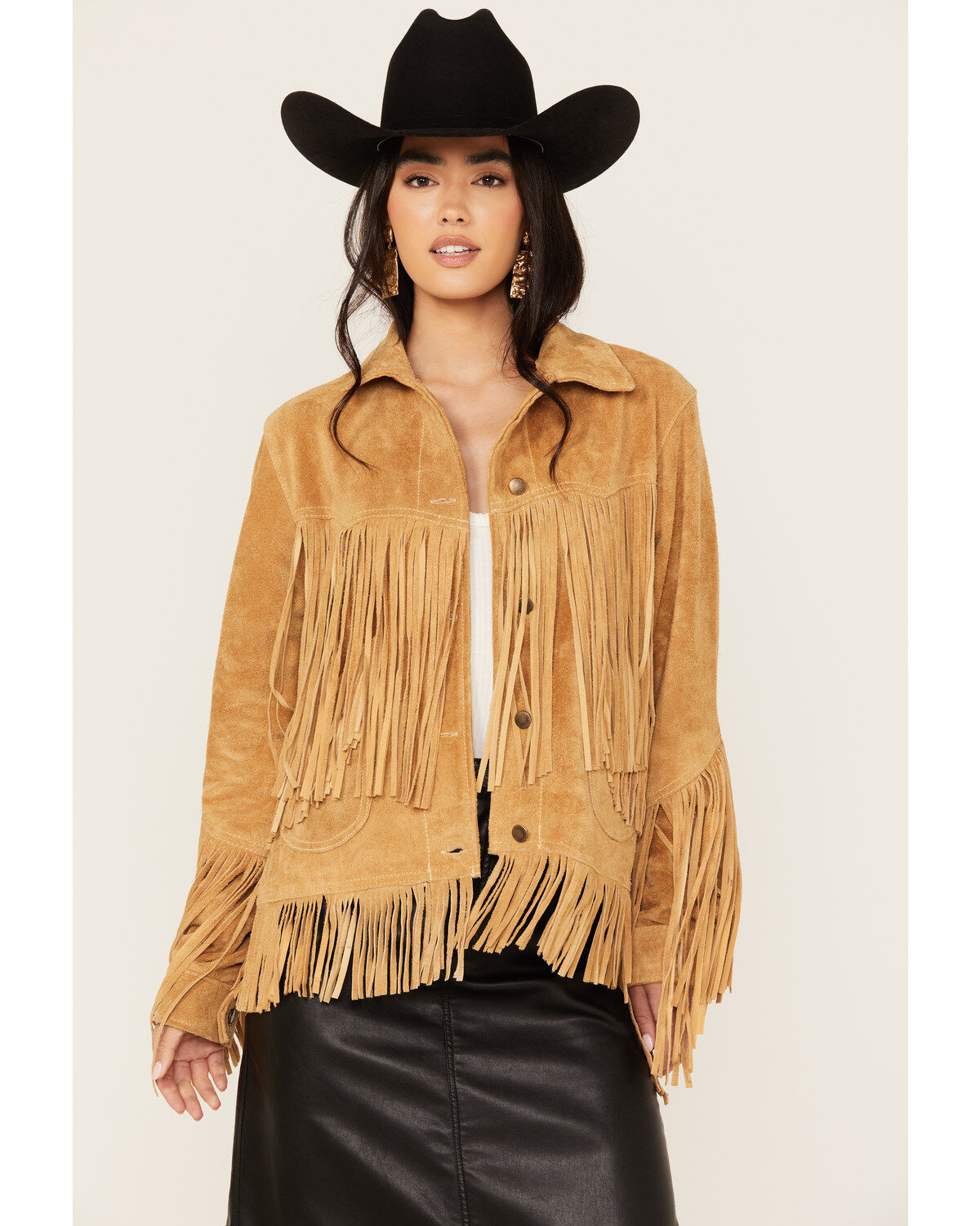 STS Ranchwear by Carroll Women's Suede Fringe Elsa Jacket, Camel, hi-res