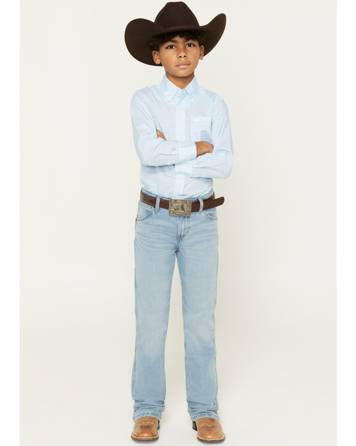 Image #1 - Wrangler Retro Little Boys' Light Wash Cloverdale Slim Bootcut Stretch Denim Jeans, Light Wash, hi-res