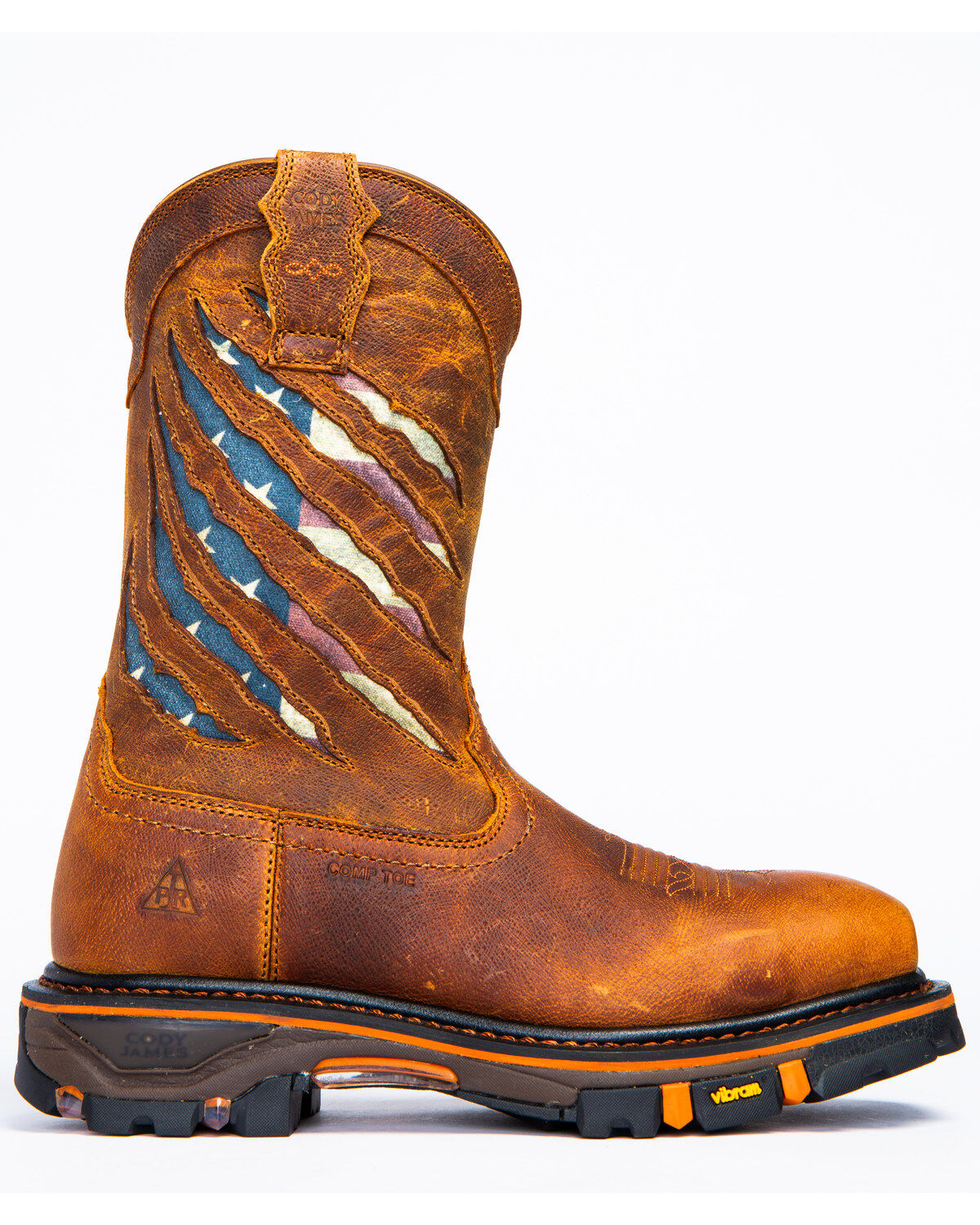 Image #4 - Cody James Men's 11" Flag Western Work Boots - Nano Composite Toe, Brown, hi-res