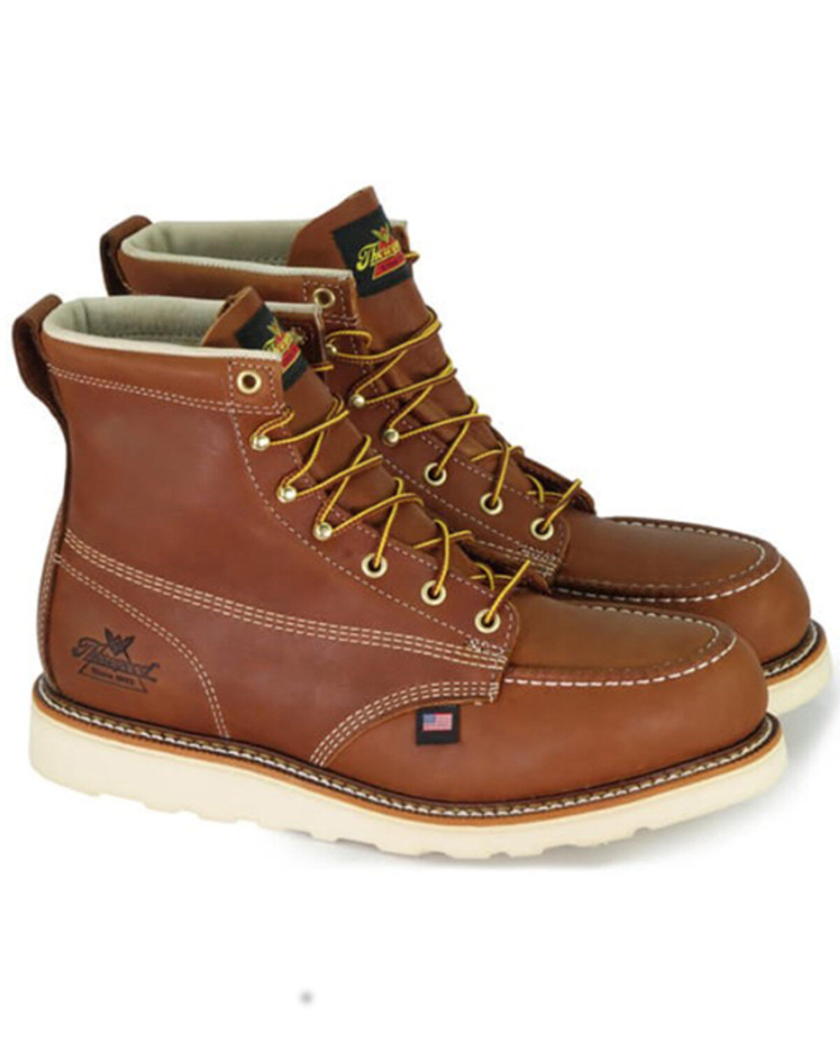 Image #1 - Thorogood Men's 6" Moc Safety Toe Lace-Up Work Boots, Brown, hi-res