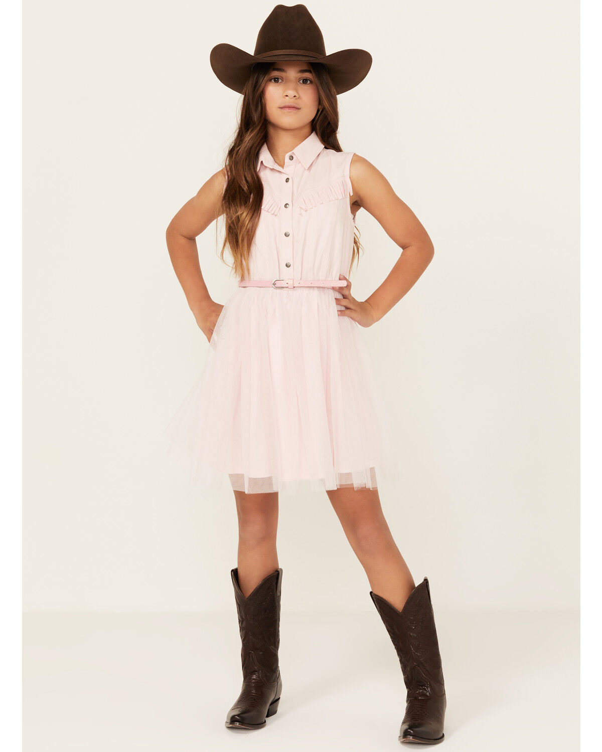 Image #1 - Sugar California Girls' Boot Barn Exclusive Fringe Tutu Dress, Pink, hi-res