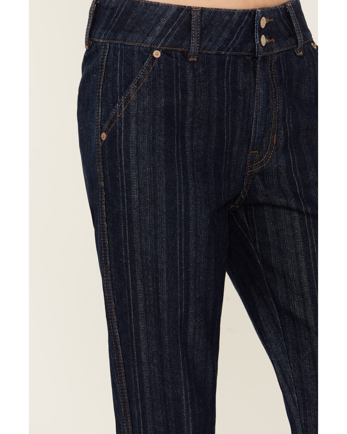 Image #2 - Rock & Roll Denim Women's Dark Wash High Rise Striped Jacquard Trouser Jeans, Dark Wash, hi-res