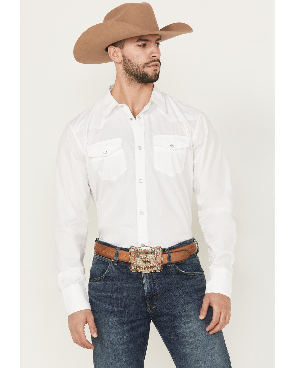 Gibson Men's Solid Long Sleeve Snap Western Shirt - Big, White, hi-res