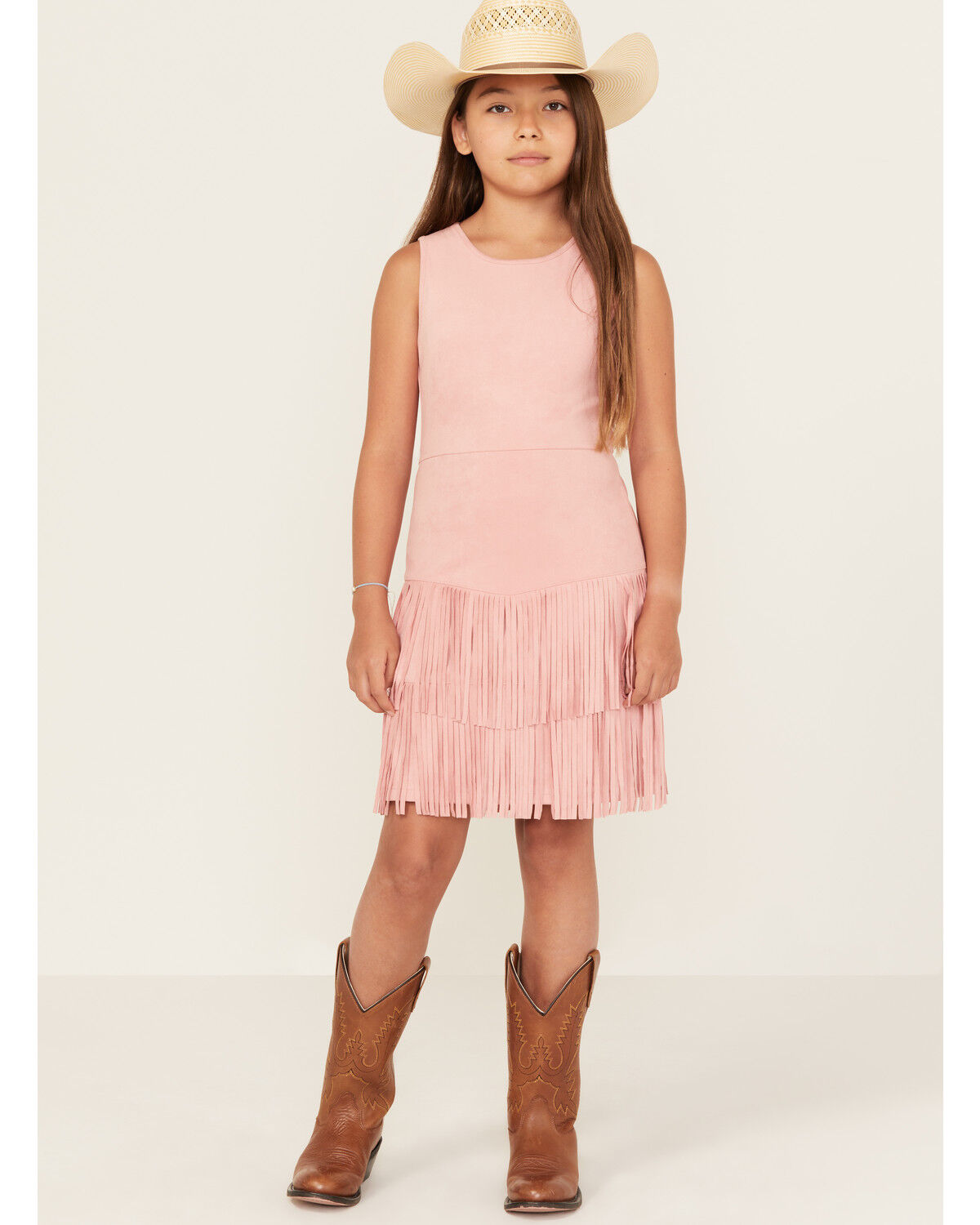 Image #1 - Shyanne Girls' Faux Suede Fringe Mini Dress, Pink, hi-res