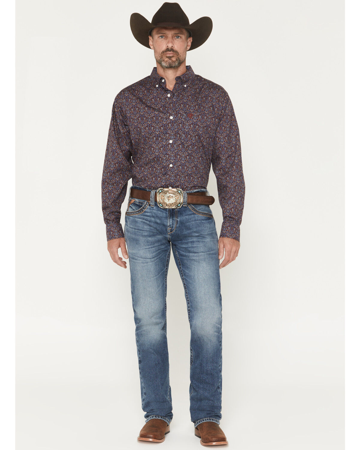 Image #1 - Ariat Men's Boot Barn Exclusive M7 Livermore Coltrane Medium Wash Slim Straight Stretch Denim Jeans, Medium Wash, hi-res