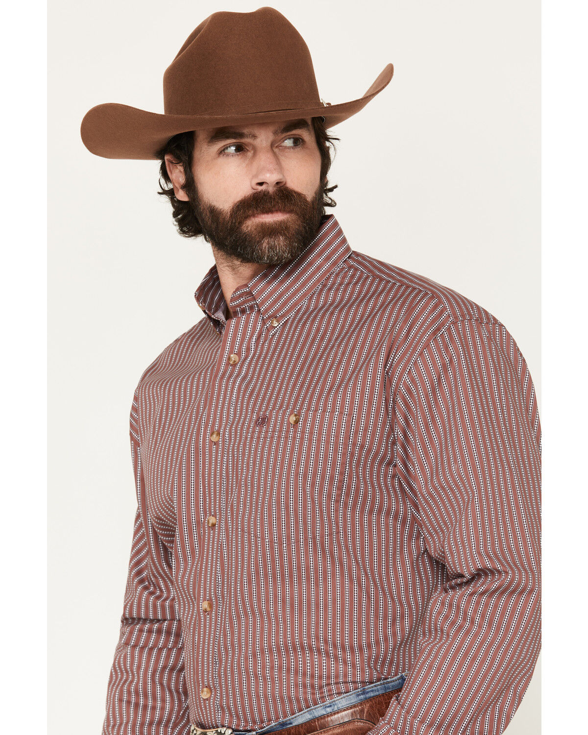 Image #2 - Wrangler Men's Classics Striped Long Sleeve Button-Down Western Shirt, Red, hi-res