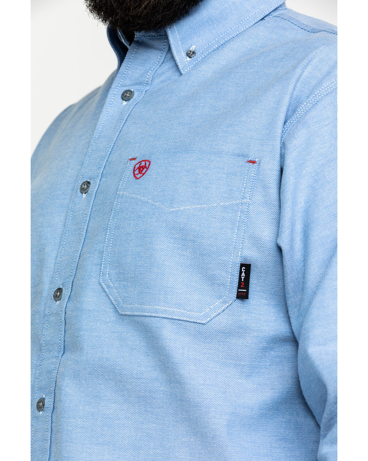 Image #3 - Ariat Men's FR Solid Durastretch Long Sleeve Work Shirt, Blue, hi-res