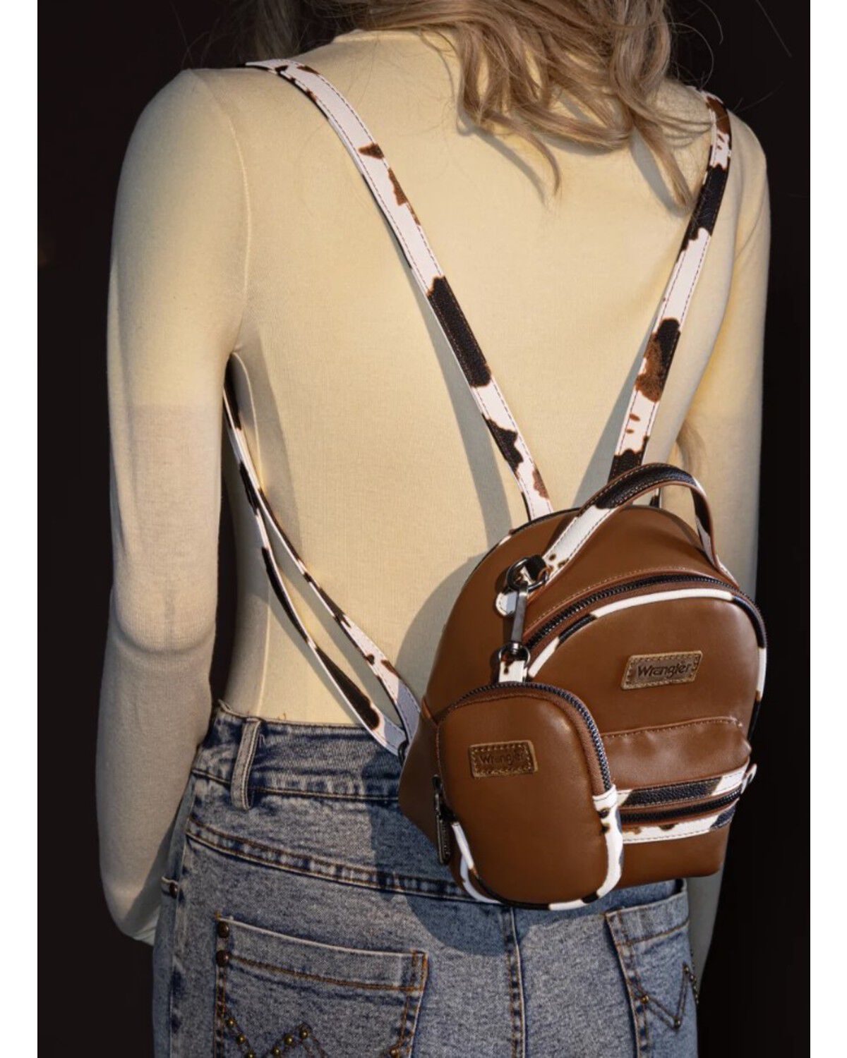Image #4 - Wrangler Cow Print Mini Backpack, Brown, hi-res