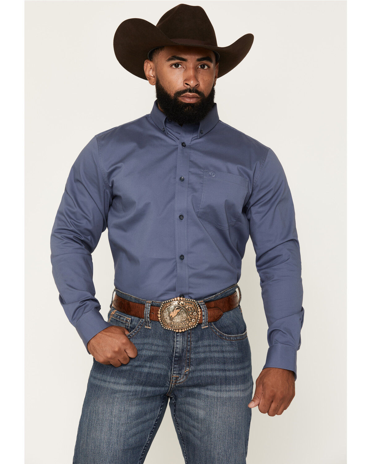 Cody James Men's Solid Long Sleeve Button-Down Stretch Western Shirt - Tall, Slate, hi-res