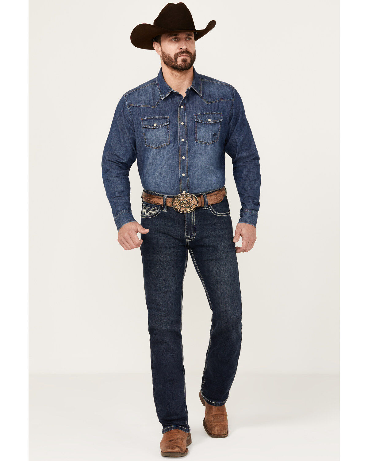 Image #2 - Rock & Roll Denim Men's Revolver Dark Vintage Wash Slim Straight Stretch Denim Jeans, Dark Medium Wash, hi-res