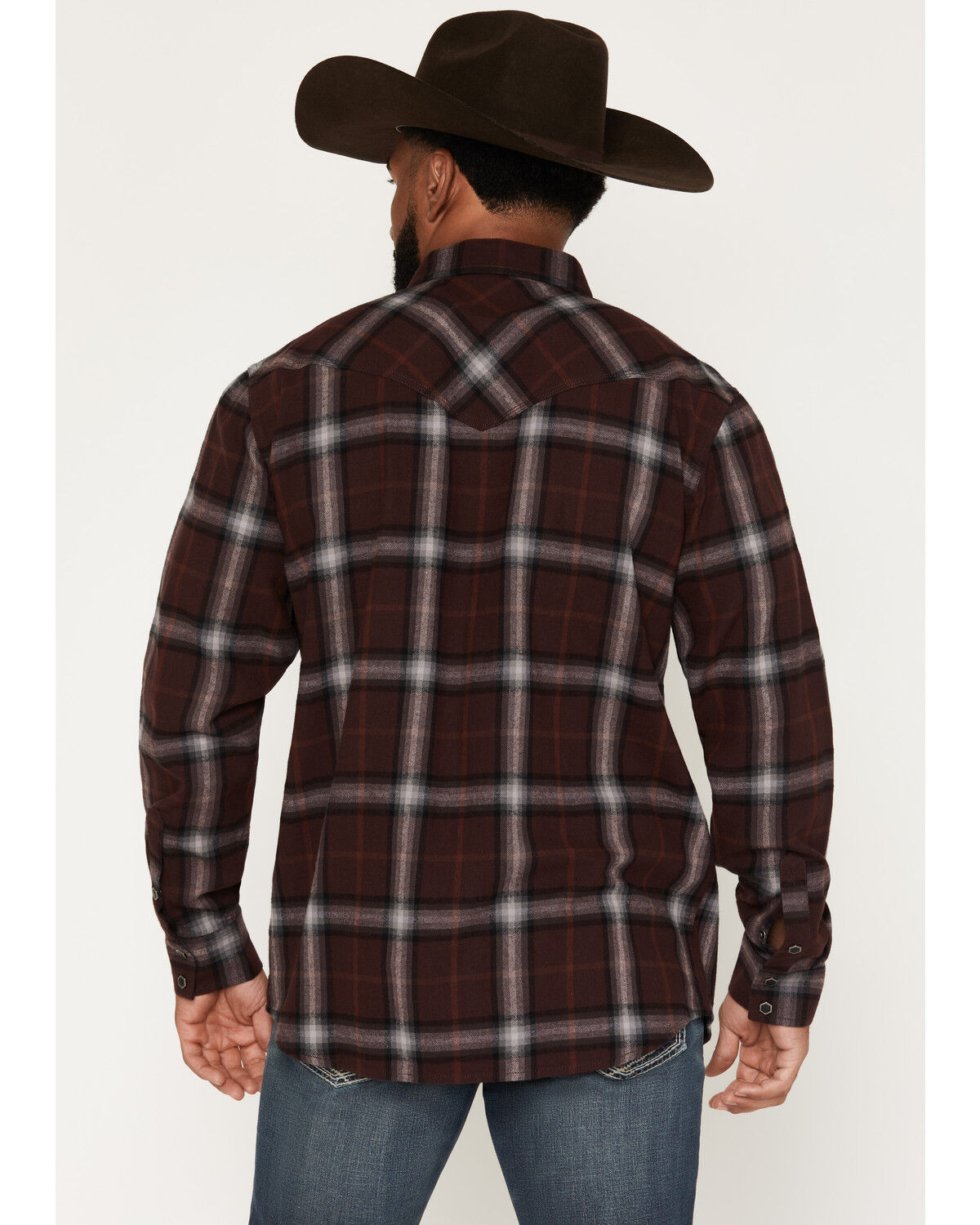 Image #4 - Moonshine Spirit&reg;&nbsp;Men's Oklahoma Plaid Print Long Sleeve Snap Flannel Shirt, Burgundy, hi-res