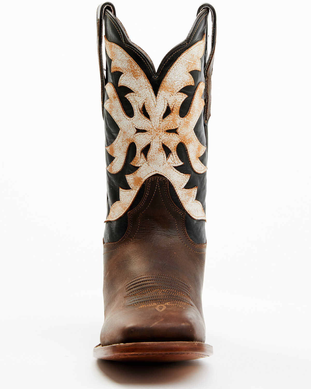 Image #4 - Dan Post Women's Sure Shot Embroidered Overlay Western Leather Boots - Broad Square Toe, Black/tan, hi-res