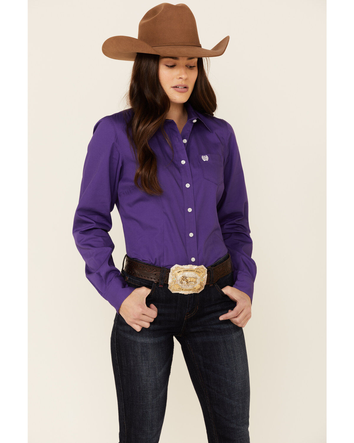 Image #1 - Cinch Women's Solid Purple Long Sleeve Button-Down Western Core Shirt, Purple, hi-res
