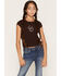 Image #1 - Shyanne Girls' Rhinestone Horseshoe Short Sleeve Tee, Cognac, hi-res