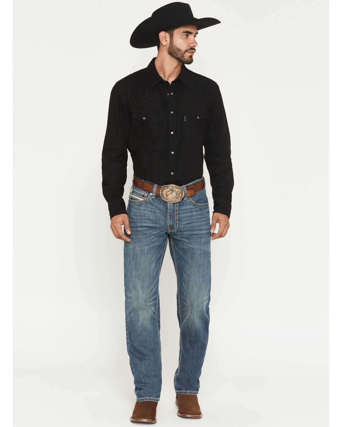 Rock & Roll Denim Men's Medium Wash Cannon Loose Fit Bootcut Reflex Stretch Denim Jeans, Medium Wash, hi-res