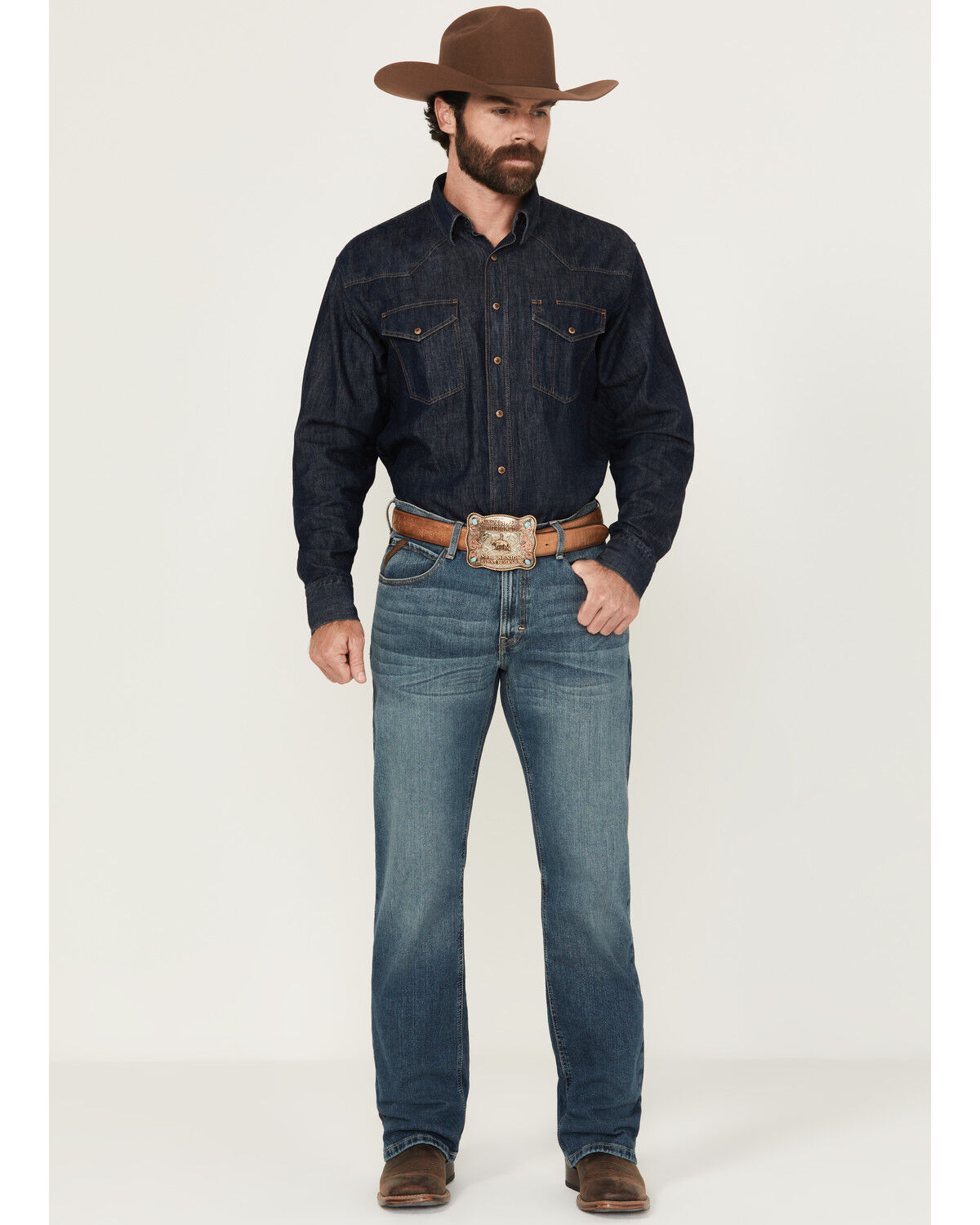 Image #1 - Ariat Men's M4 Legacy Relaxed Bootcut Stretch Denim Jeans, Blue, hi-res