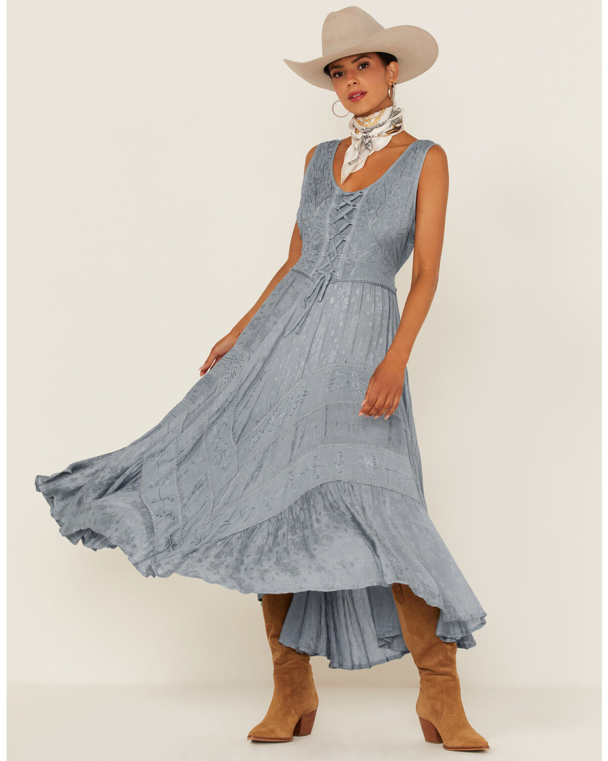Image #1 - Scully Women's Lace-Up Jacquard Midi Dress, Grey, hi-res