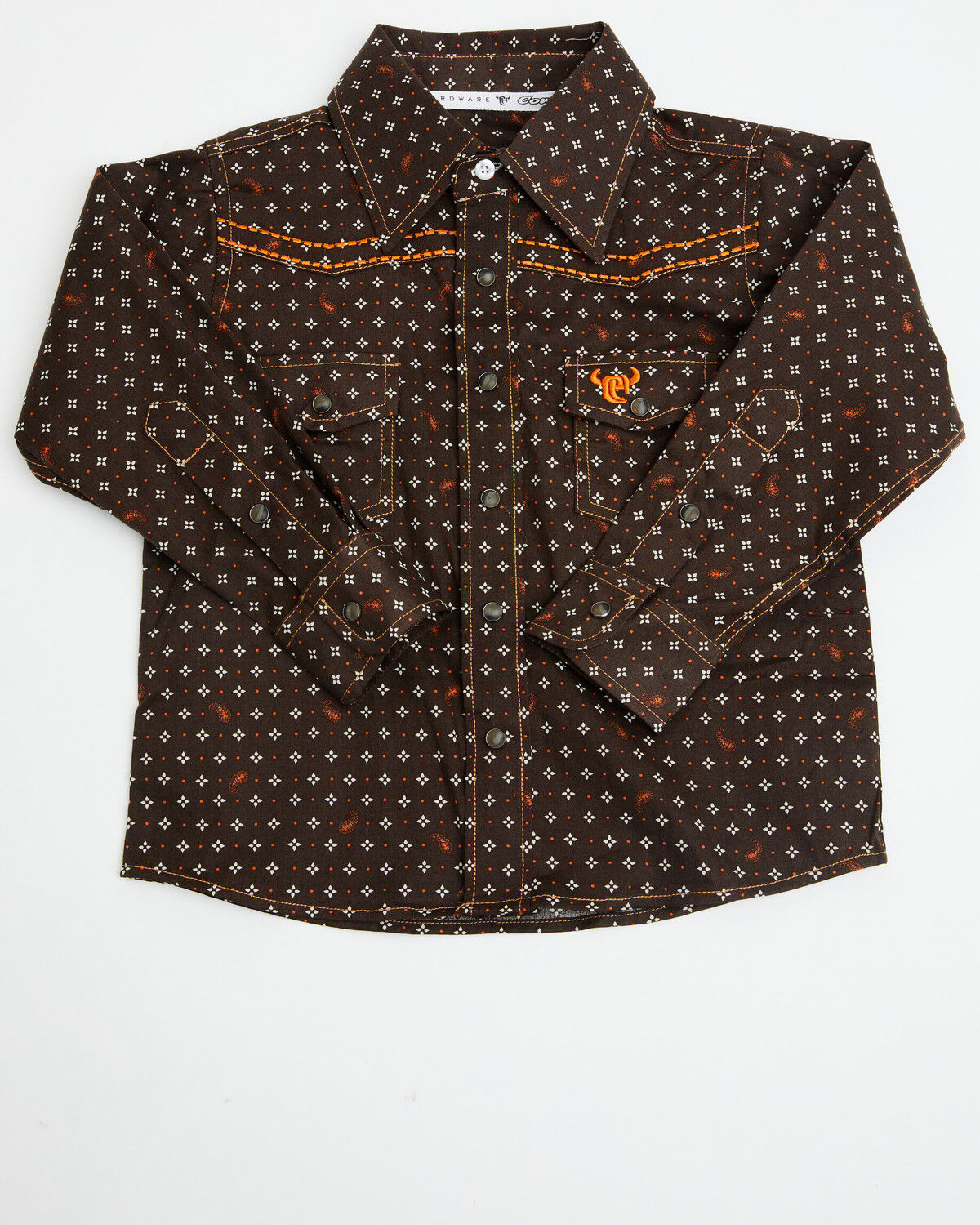 Cowboy Hardware Toddler Boys' Geo Print Long Sleeve Snap Stretch Western Shirt, Brown, hi-res