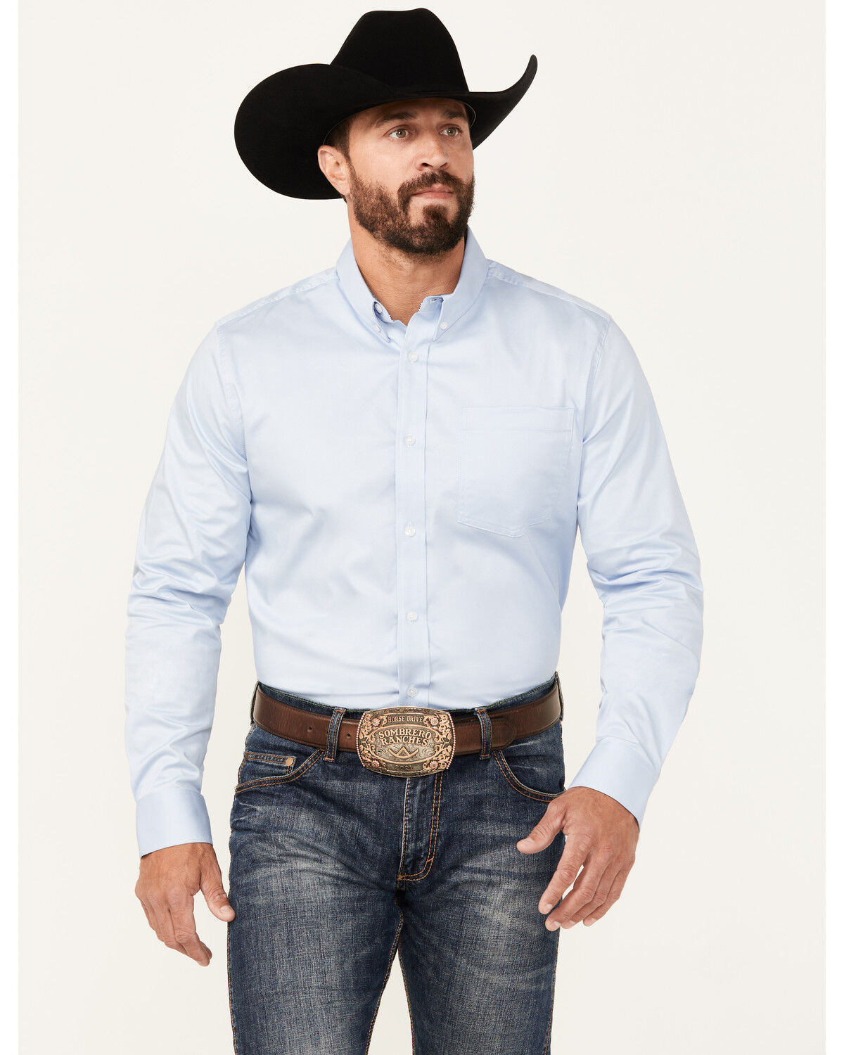 Image #1 - Cody James Men's Performance Twill Solid Long Sleeve Button-Down Western Shirt - Big, Light Blue, hi-res