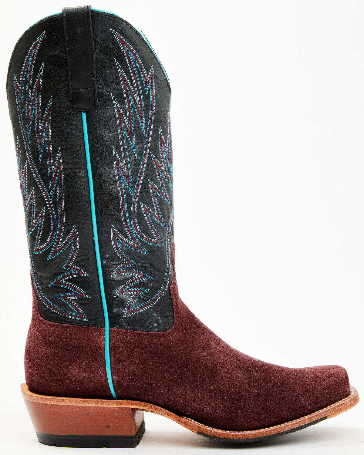 Image #2 - Horse Power Men's Suede Western Boots - Square Toe, Burgundy, hi-res