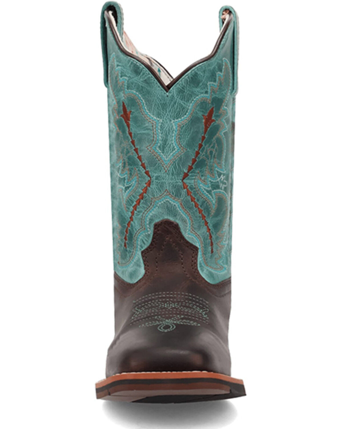 Image #4 - Dan Post Girls' Salina Western Boots - Broad Square Toe, Chocolate/turquoise, hi-res