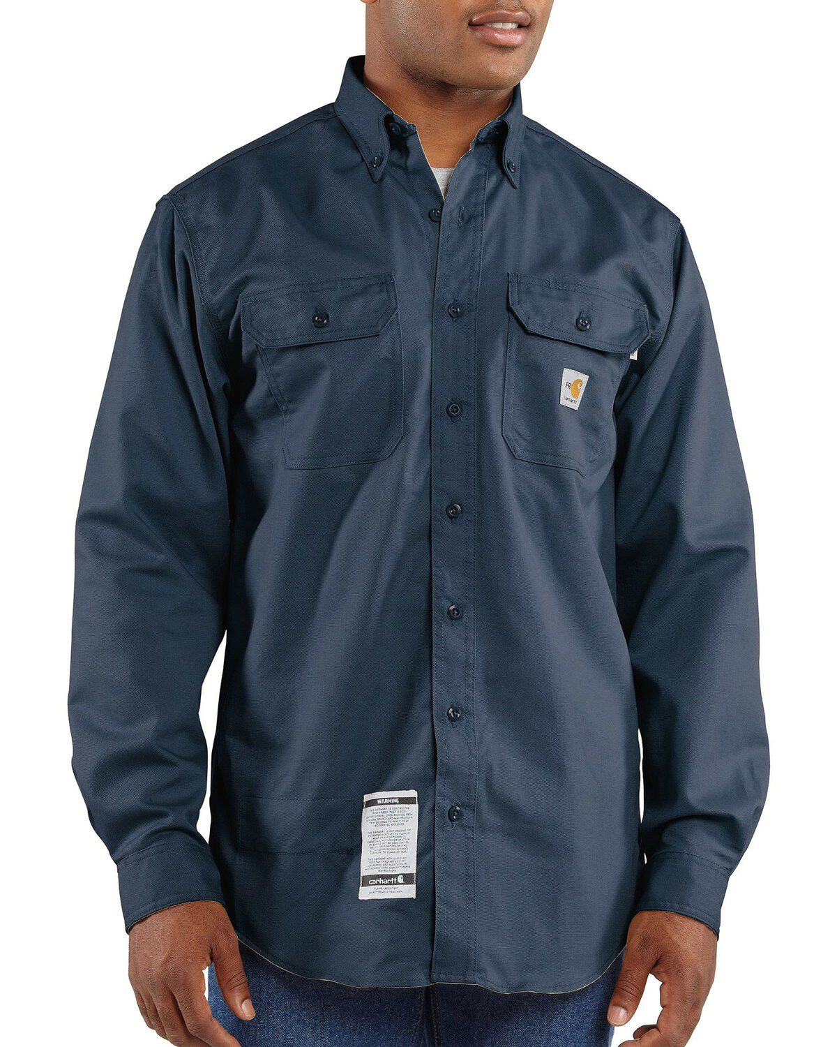 Image #1 - Carhartt Men's Solid FR Long Sleeve Button-Down Work Shirt - Big & Tall, Navy, hi-res