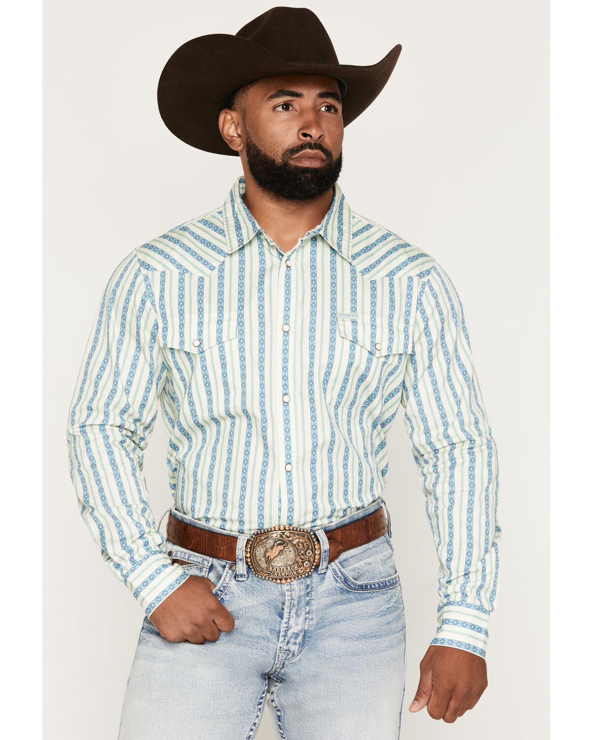 Image #1 - Sendero Provisions Men's Wyatt Stripe Print Long Sleeve Snap Western Shirt, Off White, hi-res