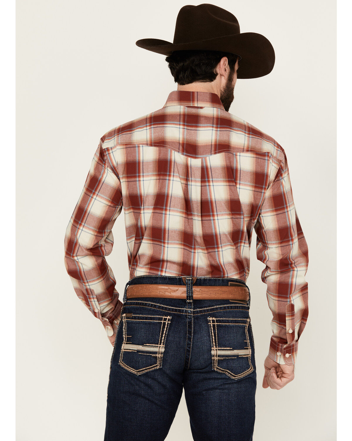 Image #4 - Roper Men's Amarillo Plaid Print Long Sleeve Button-Down Western Shirt, Red, hi-res