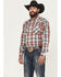 Image #1 - Ely Walker Men's Plaid Print Long Sleeve Pearl Snap Western Shirt, Burgundy, hi-res