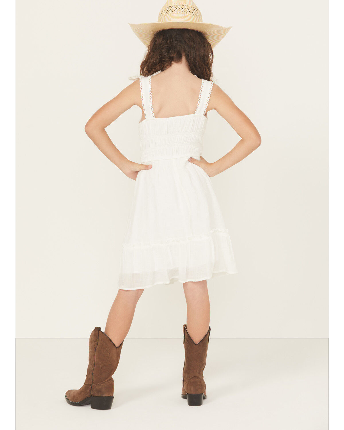Image #4 - Ash & Violet Girls' Solid Bow Sleeve Dress, White, hi-res