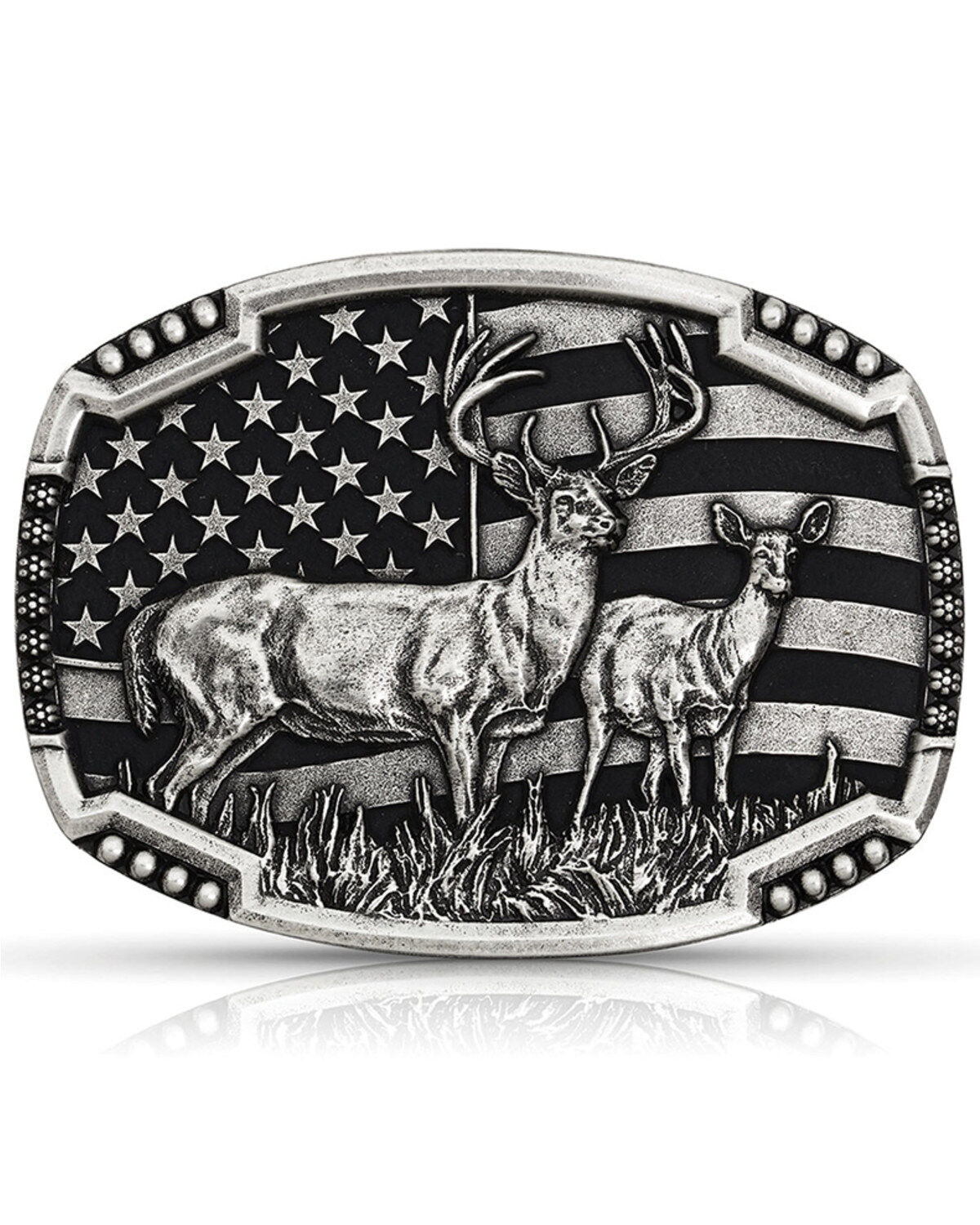 Image #1 - Montana Silversmiths Men's Matched Pair Deer Belt Buckle, Silver, hi-res