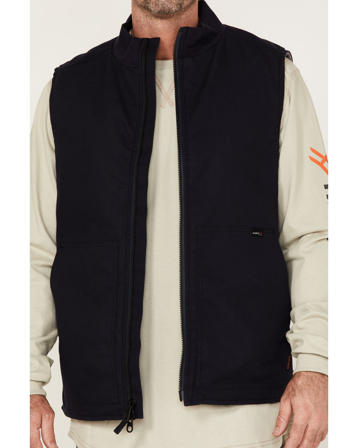 Image #3 - Hawx Men's FR Solid Zip-Front Insulated Work Vest, Navy, hi-res