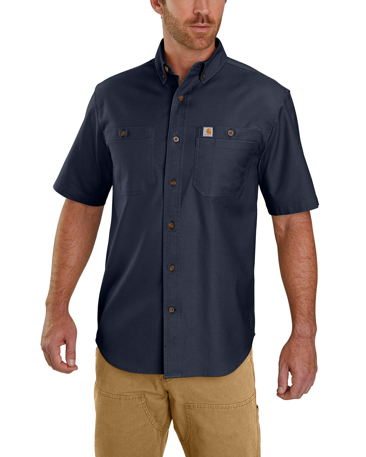 Image #2 - Carhartt Men's Rugged Flex&reg; Rigby Short Sleeve Work Shirt - Tall, Navy, hi-res
